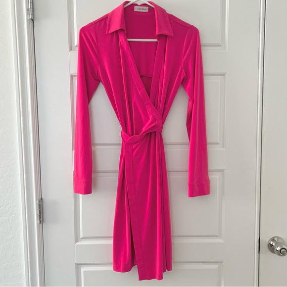 Calvin Klein Pink Long Sleeve Wrap Dress - Picture 1 of 5